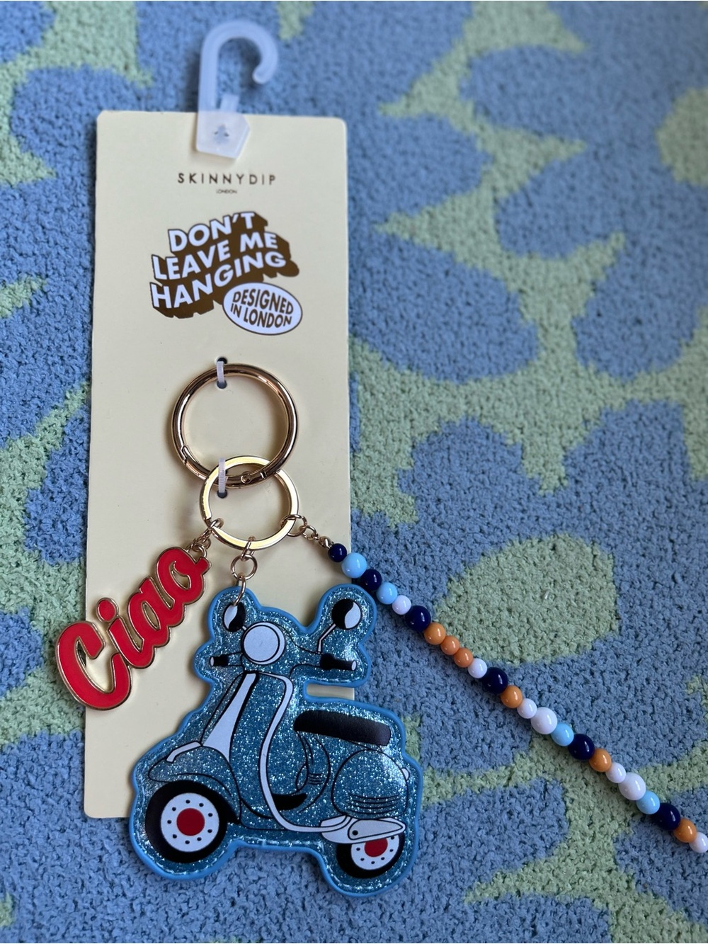 Skinnydip London Ciao Vespa Bag Charm - Sparkly Blue Scooter Keychain